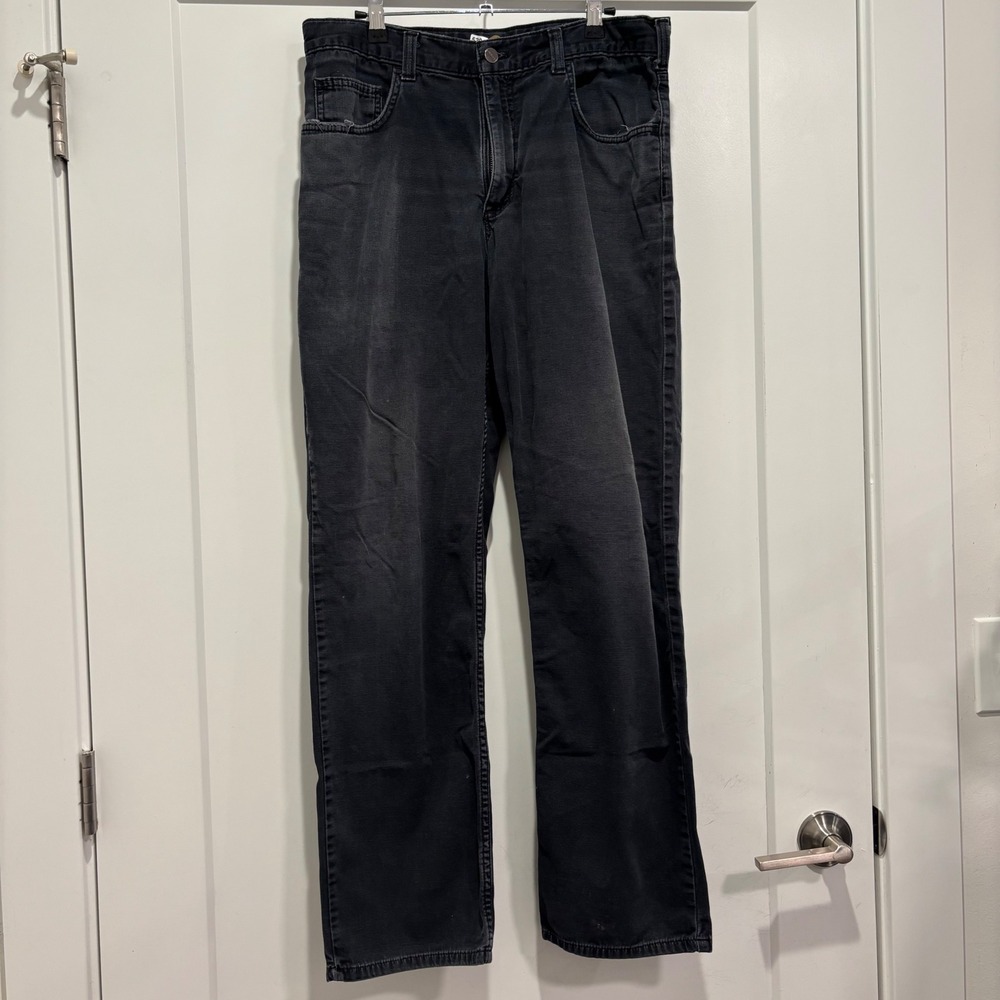 Carhartt Relaxed Fit Washed Black Canvas Work Pants 33x32 Mens Straight Leg